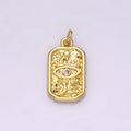 14K Gold plated CZ Evil Eye Celestial Sun Moon Stars Hammered Rectangular Charm | AC781 - DLUXCA
