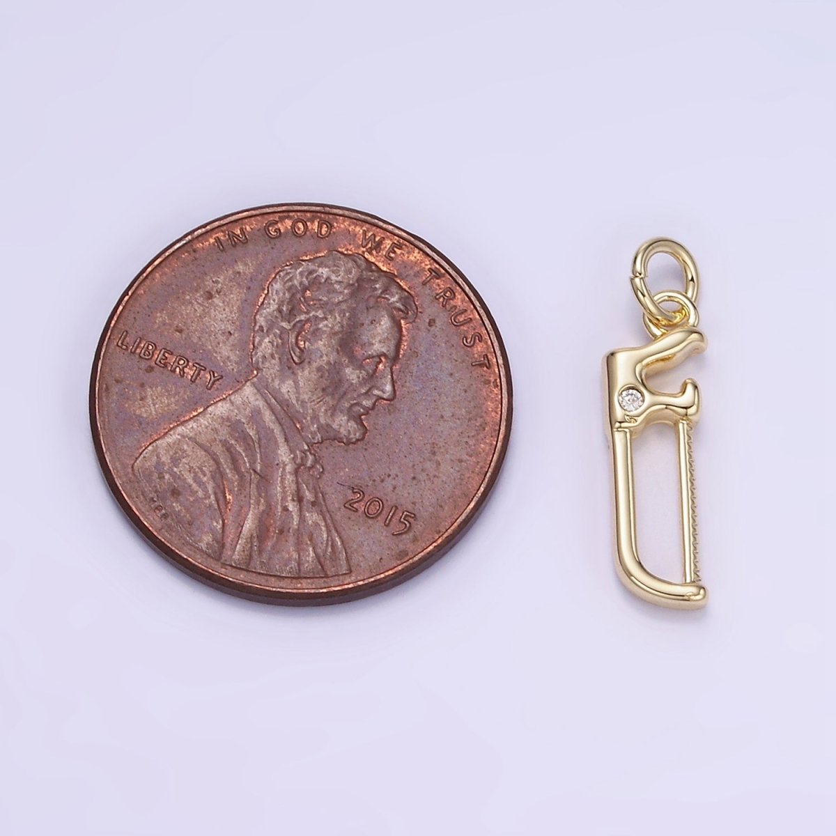 14K Gold plated CZ Hacksaw Coping Saw Cutter Construction Tool Mini Charm | W554 - DLUXCA