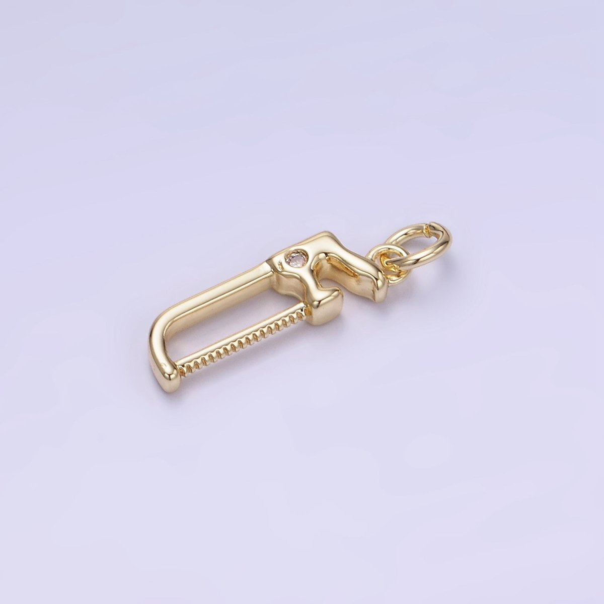 14K Gold plated CZ Hacksaw Coping Saw Cutter Construction Tool Mini Charm | W554 - DLUXCA