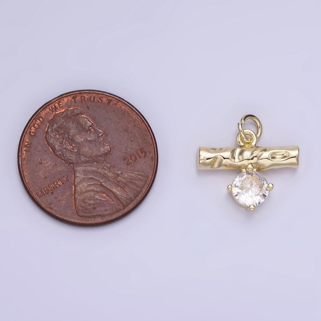 14K Gold plated CZ Hammered Bar Band Charm | AG738 - DLUXCA