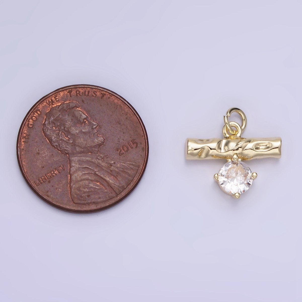 14K Gold plated CZ Hammered Bar Band Charm | AG738 - DLUXCA