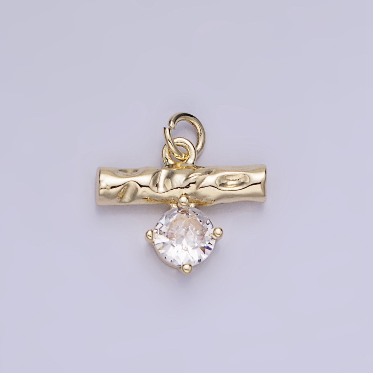 14K Gold plated CZ Hammered Bar Band Charm | AG738 - DLUXCA