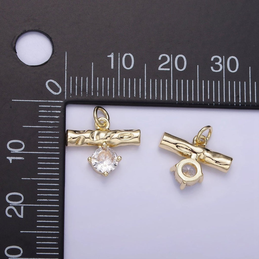14K Gold plated CZ Hammered Bar Band Charm | AG738 - DLUXCA