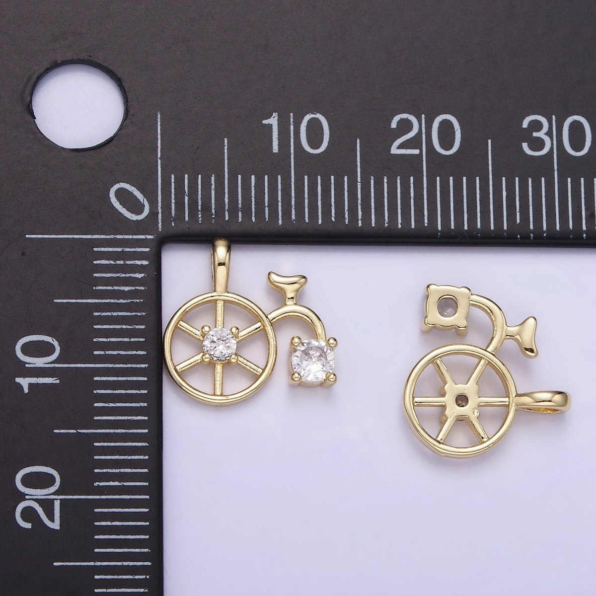 14K Gold plated CZ High Wheel Bicycle Charm | AA1201 - DLUXCA