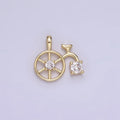 14K Gold plated CZ High Wheel Bicycle Charm | AA1201 - DLUXCA
