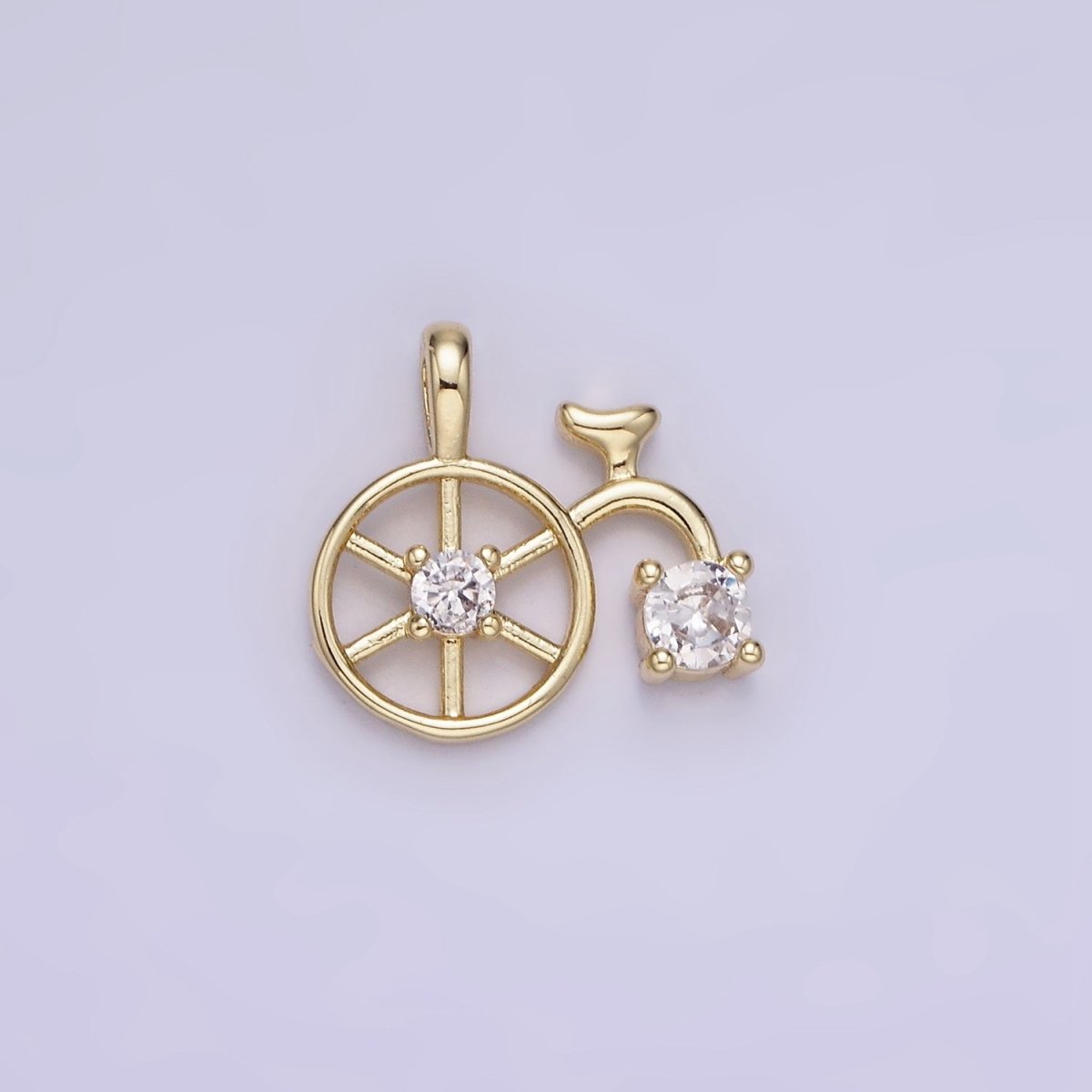 14K Gold plated CZ High Wheel Bicycle Charm | AA1201 - DLUXCA