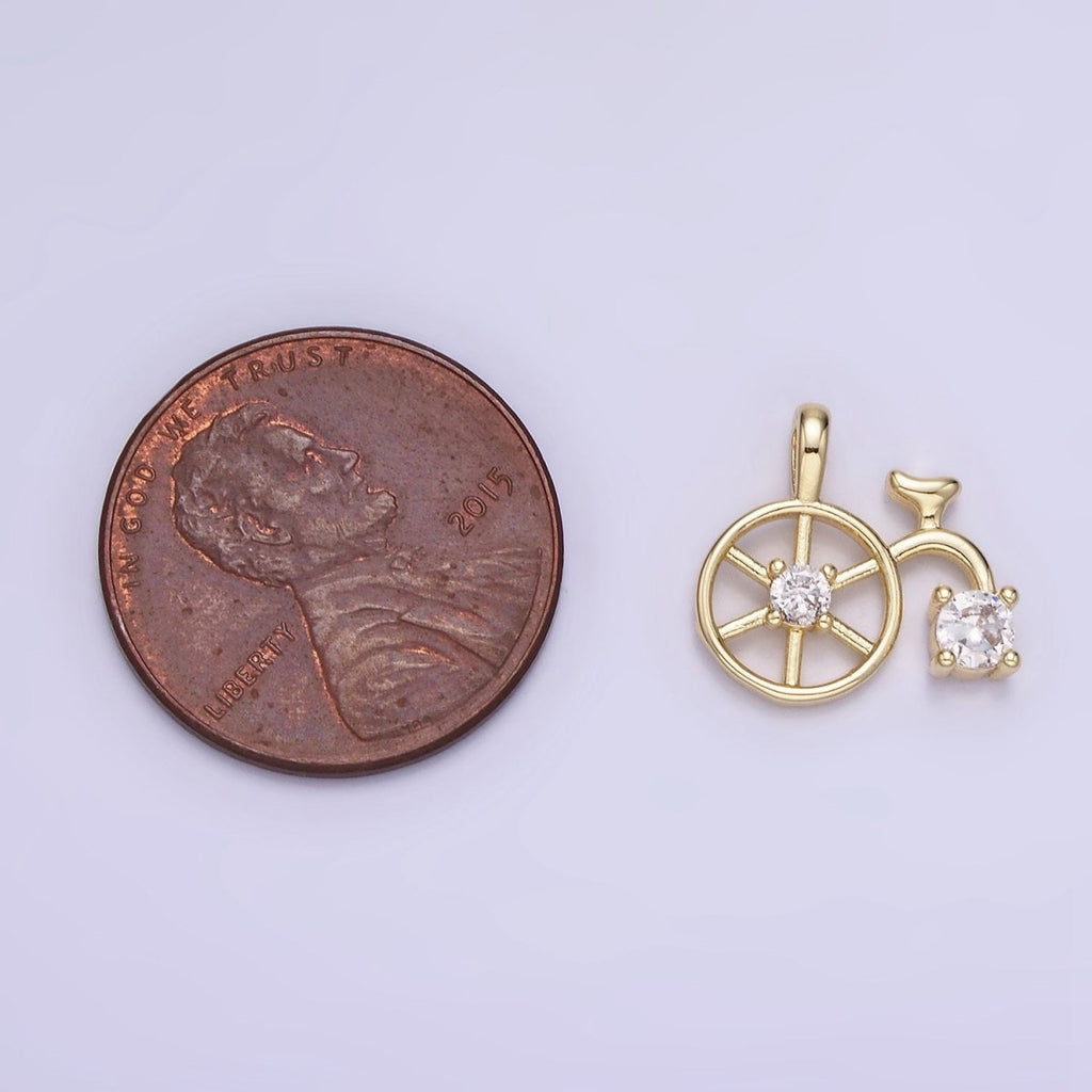 14K Gold plated CZ High Wheel Bicycle Charm | AA1201 - DLUXCA
