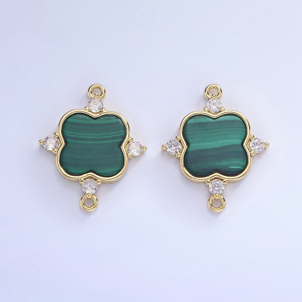 14K Gold plated CZ Malachite Flower Connector | G323 - DLUXCA