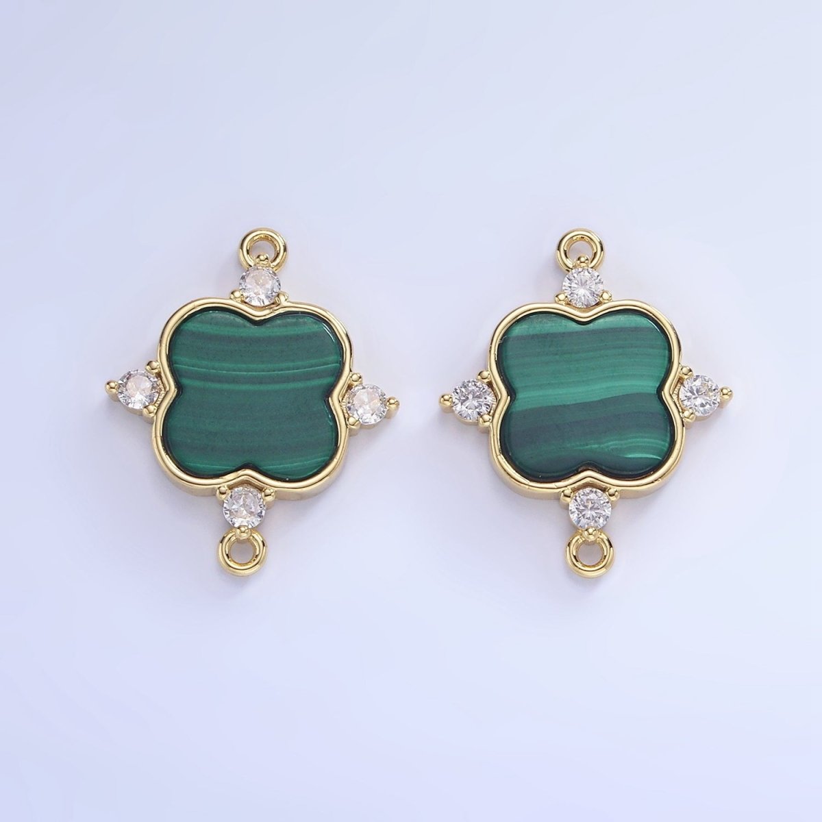 14K Gold plated CZ Malachite Flower Connector | G323 - DLUXCA