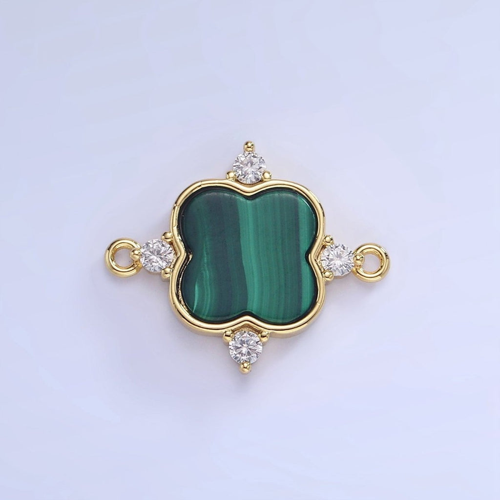 14K Gold plated CZ Malachite Flower Connector | G323 - DLUXCA