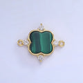 14K Gold plated CZ Malachite Flower Connector | G323 - DLUXCA