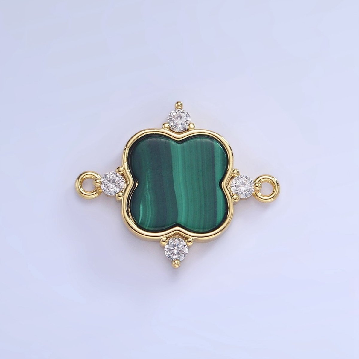 14K Gold plated CZ Malachite Flower Connector | G323 - DLUXCA
