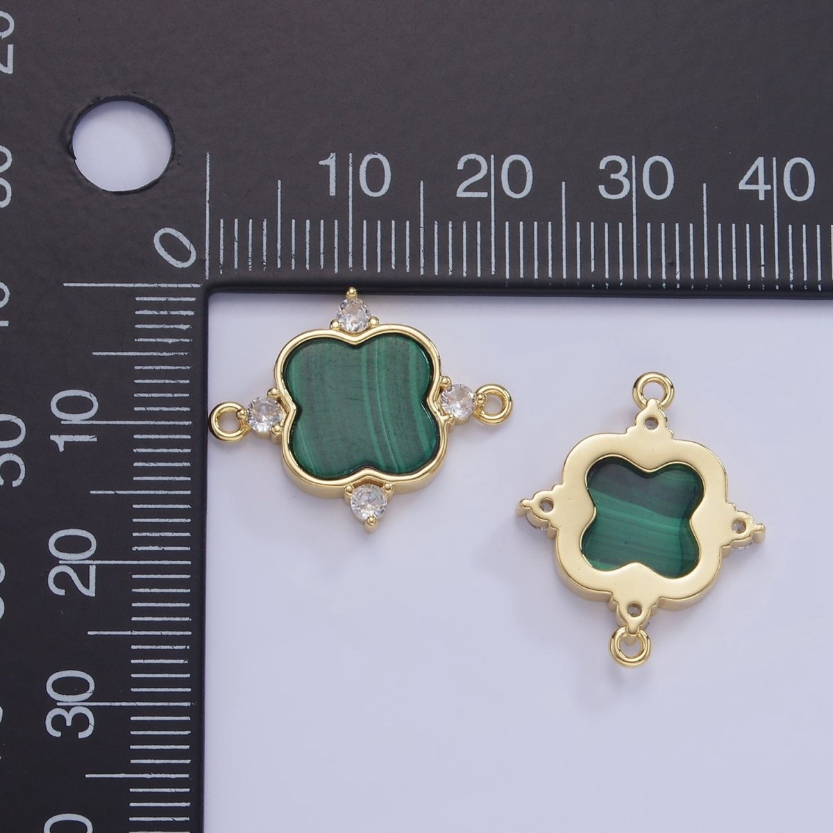 14K Gold plated CZ Malachite Flower Connector | G323 - DLUXCA