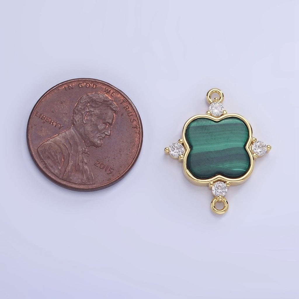 14K Gold plated CZ Malachite Flower Connector | G323 - DLUXCA