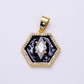 14K Gold plated CZ Marquise Black Enamel Hexagon Pendant | AA1267 - DLUXCA