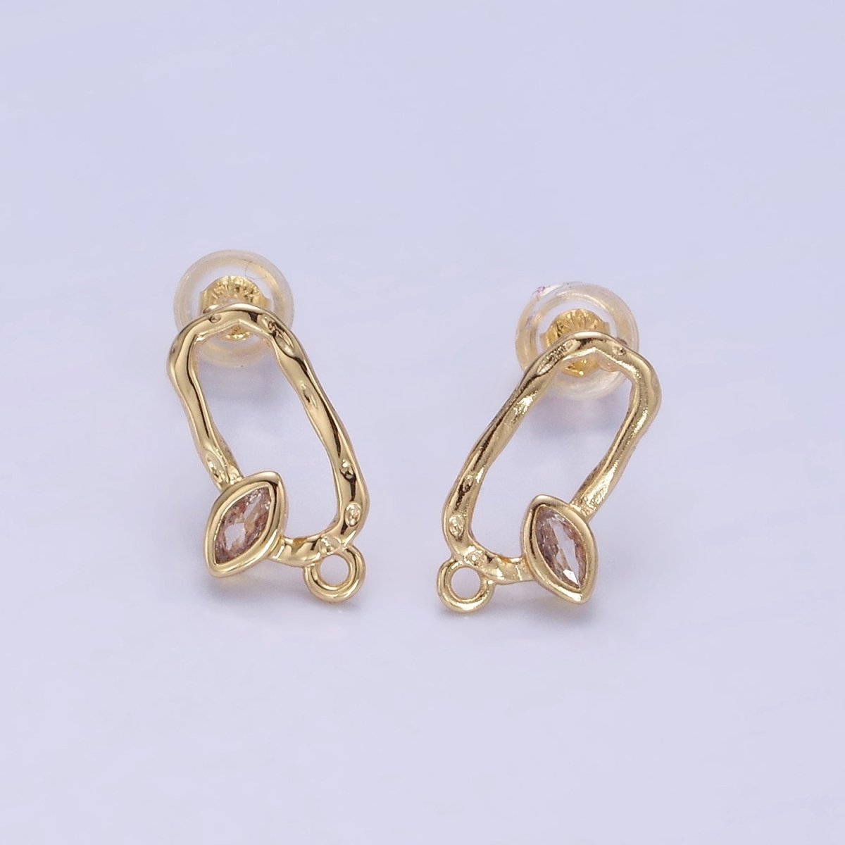 14K Gold plated CZ Marquise Hammered Open Oblong Drop Stud Earrings Findings Set | Z704 - DLUXCA