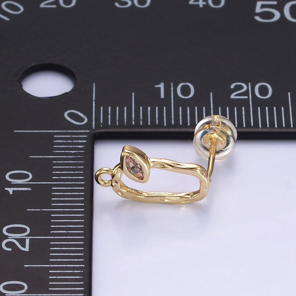 14K Gold plated CZ Marquise Hammered Open Oblong Drop Stud Earrings Findings Set | Z704 - DLUXCA
