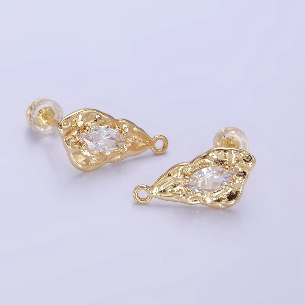 14K Gold plated CZ Marquise Molten Abstract Drop Stud Earrings | Z708 - DLUXCA