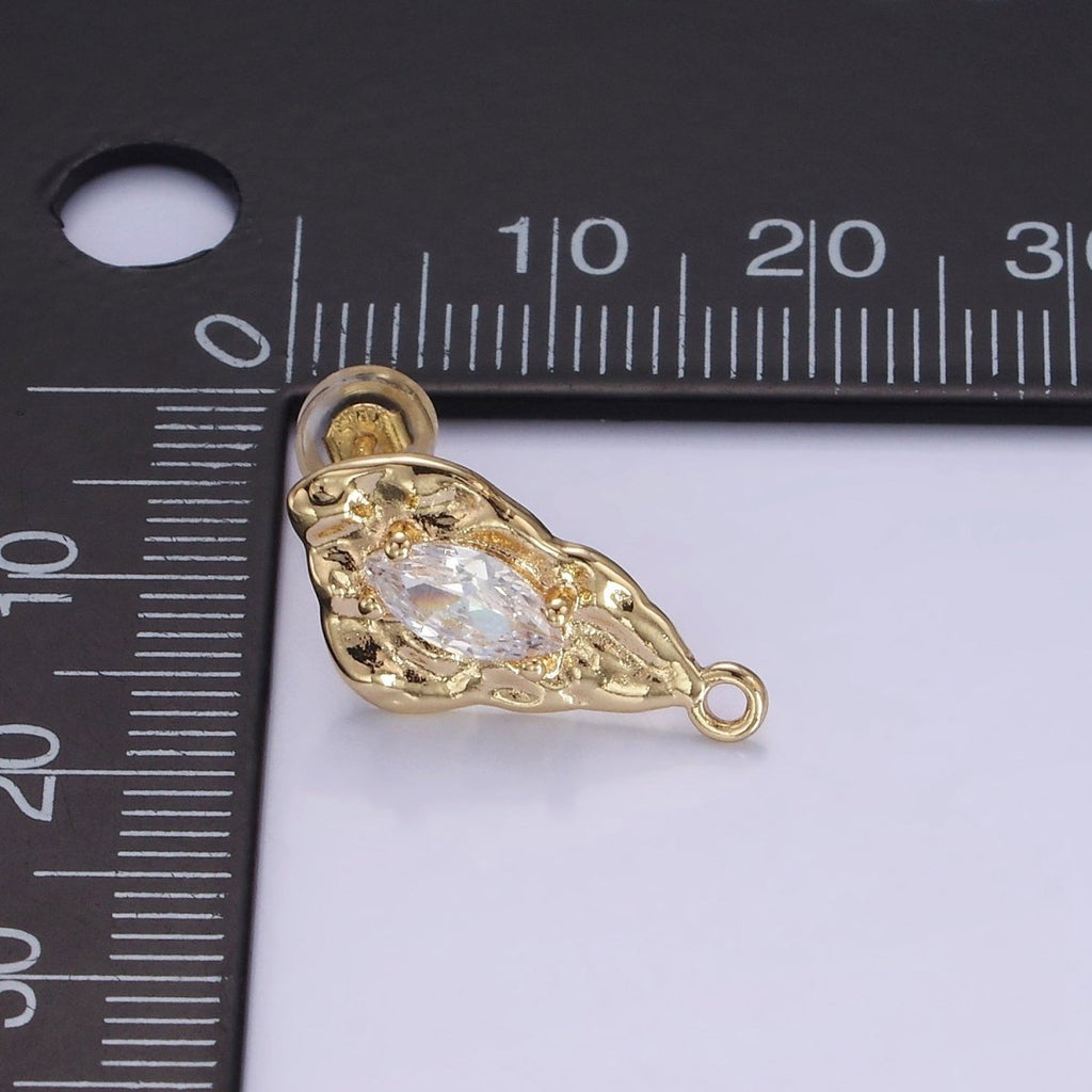 14K Gold plated CZ Marquise Molten Abstract Drop Stud Earrings | Z708 - DLUXCA