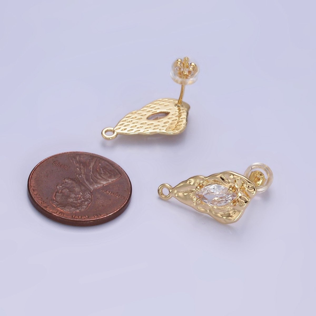 14K Gold plated CZ Marquise Molten Abstract Drop Stud Earrings | Z708 - DLUXCA
