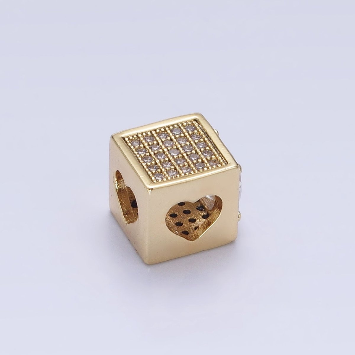 14k Gold plated CZ Micro Pave Beads, Cubic Zirconia Beads Heart Connecter Beads 10mm Square Cube Beads for Jewelry Making B-814 - DLUXCA