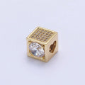 14k Gold plated CZ Micro Pave Beads, Cubic Zirconia Beads Heart Connecter Beads 10mm Square Cube Beads for Jewelry Making B-814 - DLUXCA
