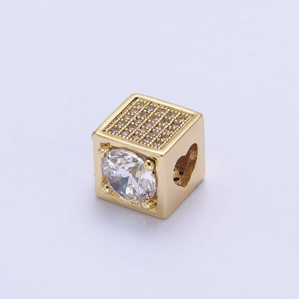 14k Gold plated CZ Micro Pave Beads, Cubic Zirconia Beads Heart Connecter Beads 10mm Square Cube Beads for Jewelry Making B-814 - DLUXCA