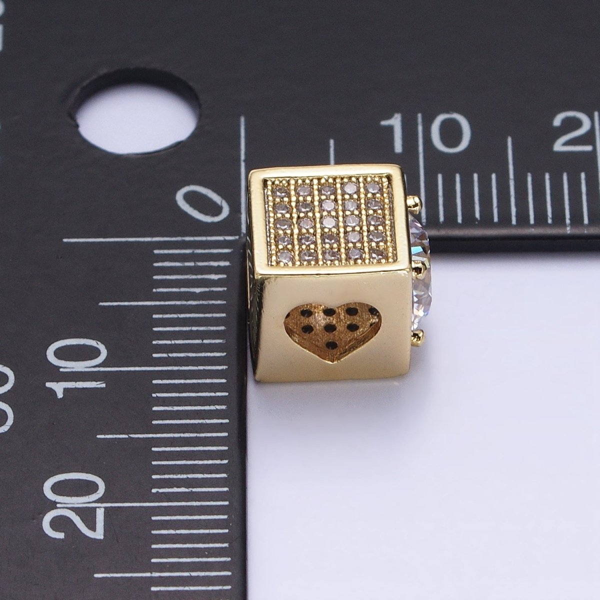 14k Gold plated CZ Micro Pave Beads, Cubic Zirconia Beads Heart Connecter Beads 10mm Square Cube Beads for Jewelry Making B-814 - DLUXCA