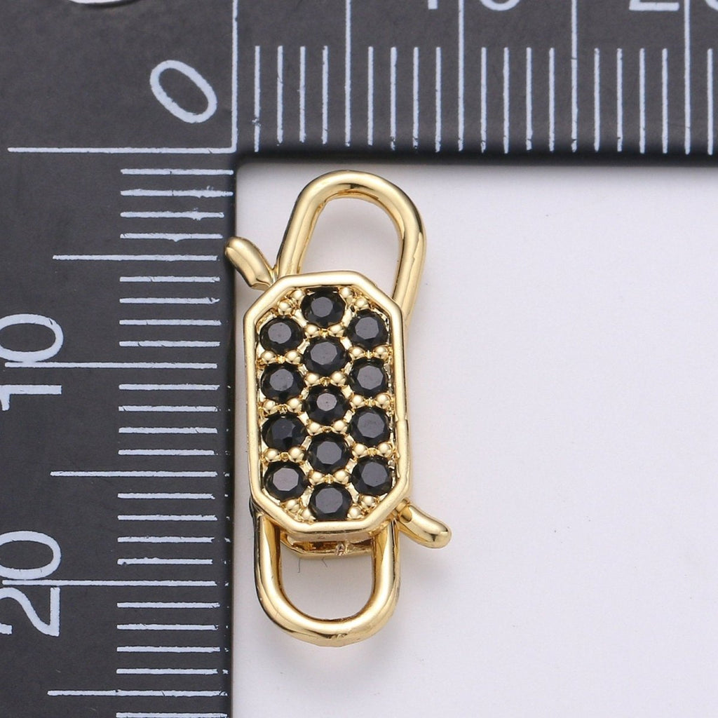 14k Gold plated CZ Micro Pave Clasp Rectangle Lock Clasp, Interlock Micro pave Clasp Fastener for Bracelet Necklace Clear Pink Black Purple K-725 - K-729 - DLUXCA