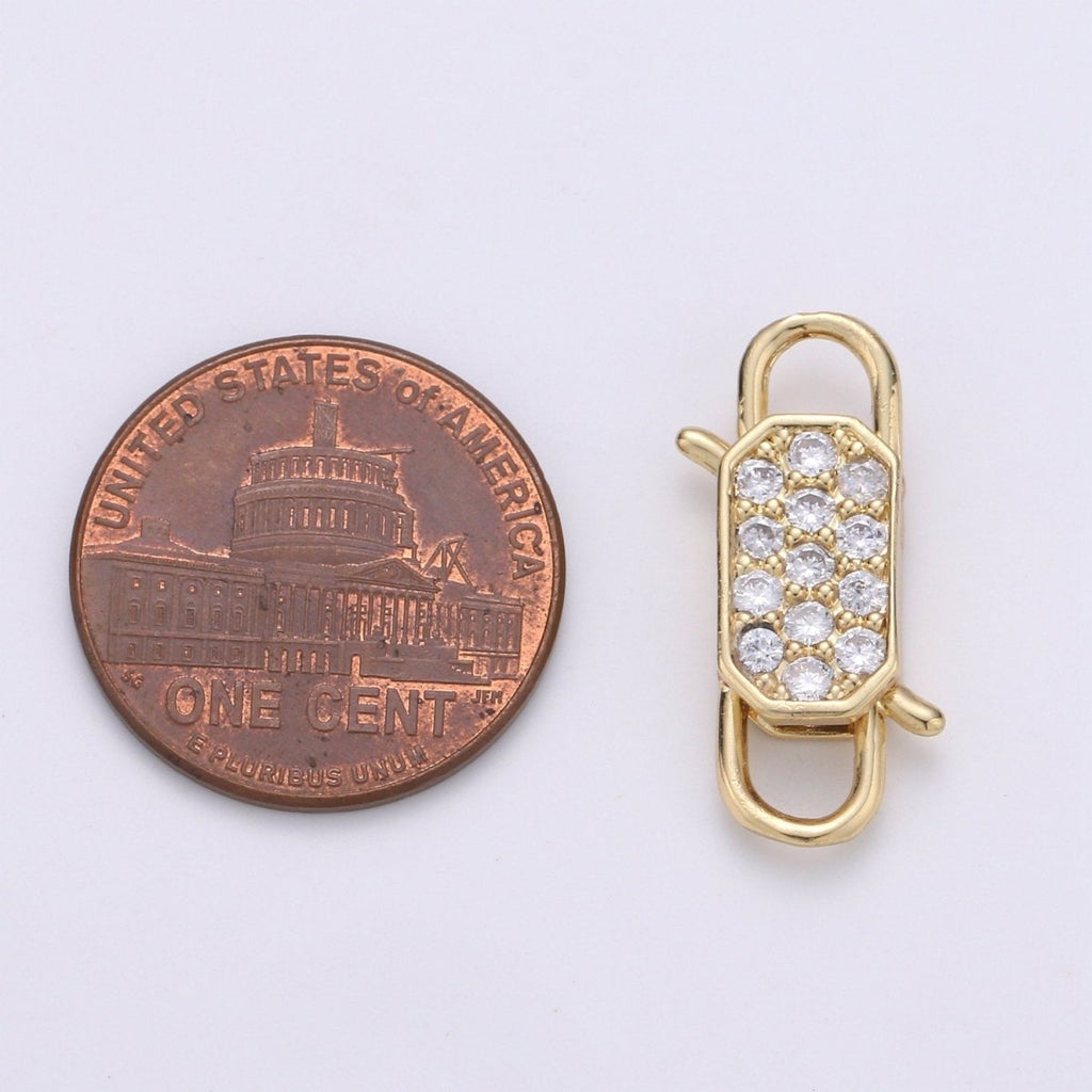 14k Gold plated CZ Micro Pave Clasp Rectangle Lock Clasp, Interlock Micro pave Clasp Fastener for Bracelet Necklace Clear Pink Black Purple K-725 - K-729 - DLUXCA