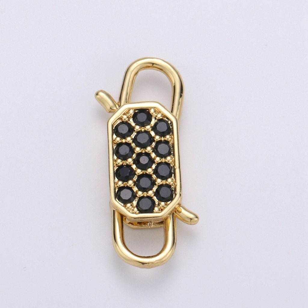 14k Gold plated CZ Micro Pave Clasp Rectangle Lock Clasp, Interlock Micro pave Clasp Fastener for Bracelet Necklace Clear Pink Black Purple K-725 - K-729 - DLUXCA