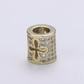 14k Gold plated CZ Micro Pave Large Hold Barrel Bead, Micro Pave Flower Cross Bead Spacer, Cubic Zirconia Pave Tube Spacer 10mm B-357 - DLUXCA
