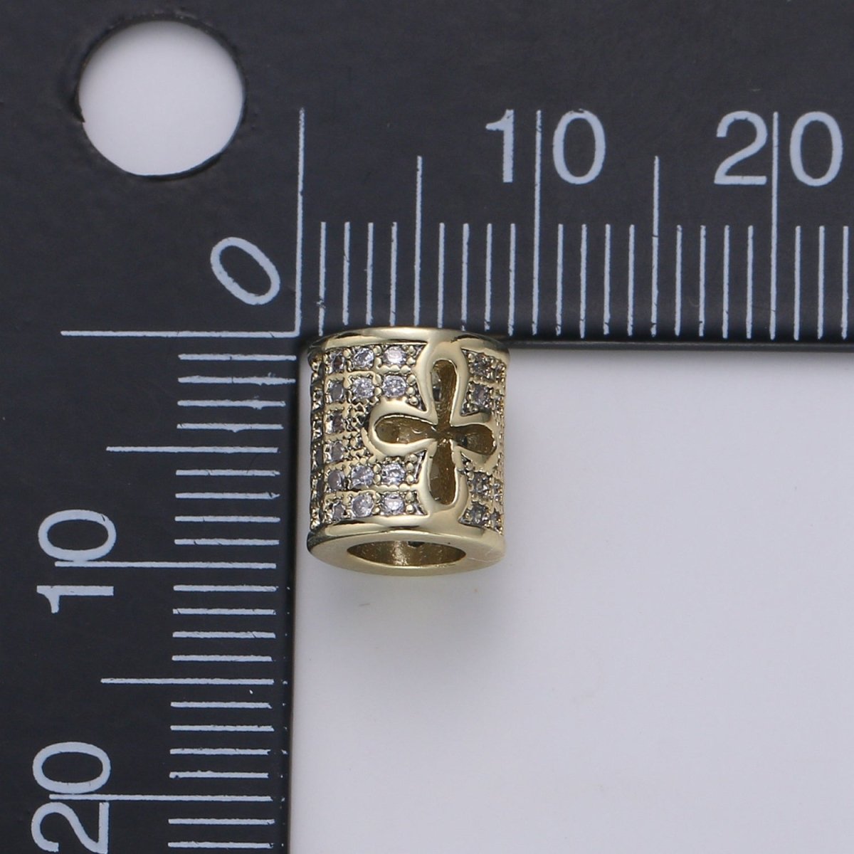 14k Gold plated CZ Micro Pave Large Hold Barrel Bead, Micro Pave Flower Cross Bead Spacer, Cubic Zirconia Pave Tube Spacer 10mm B-357 - DLUXCA