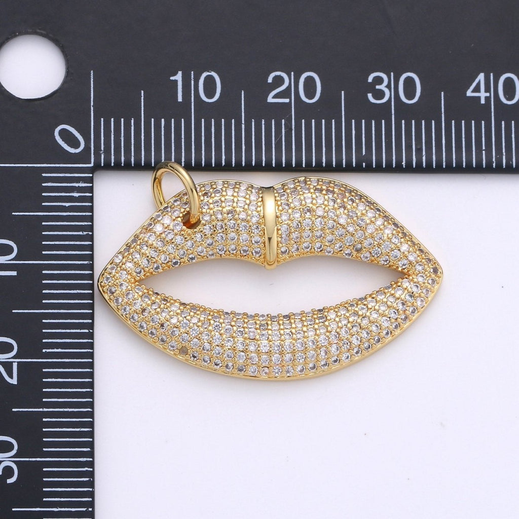 14k Gold plated CZ Micro Pave Lip Pendant for Statement Necklace Jewelry Supply 35x23mm D-093 - DLUXCA