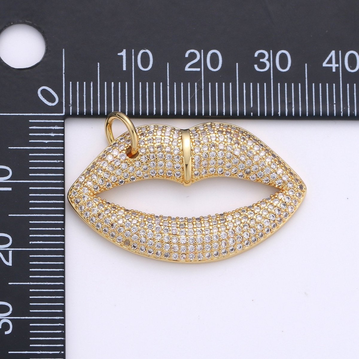 14k Gold plated CZ Micro Pave Lip Pendant for Statement Necklace Jewelry Supply 35x23mm D-093 - DLUXCA