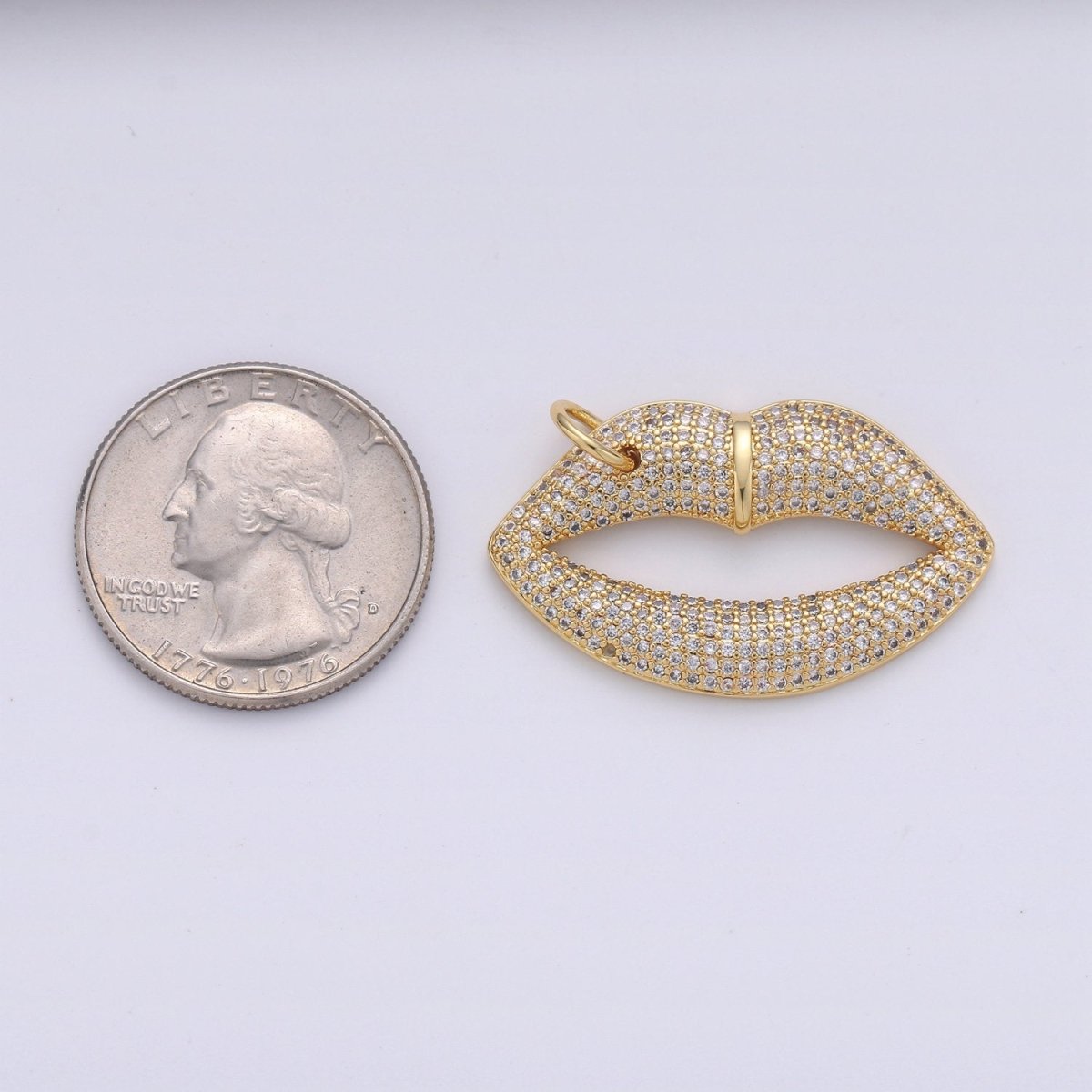 14k Gold plated CZ Micro Pave Lip Pendant for Statement Necklace Jewelry Supply 35x23mm D-093 - DLUXCA