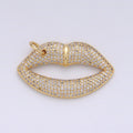 14k Gold plated CZ Micro Pave Lip Pendant for Statement Necklace Jewelry Supply 35x23mm D-093 - DLUXCA