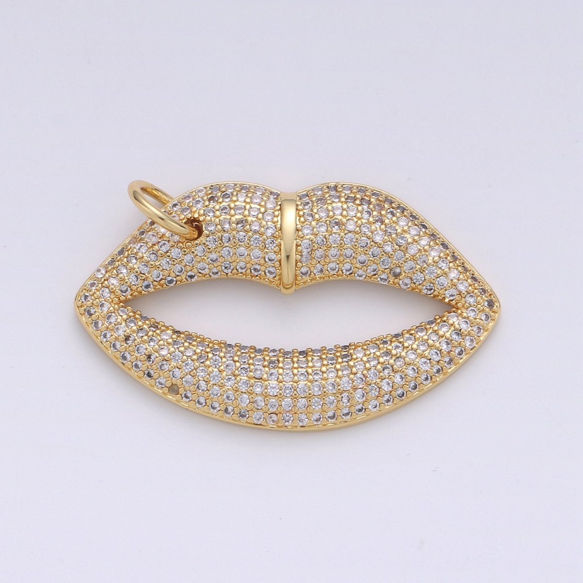 14k Gold plated CZ Micro Pave Lip Pendant for Statement Necklace Jewelry Supply 35x23mm D-093 - DLUXCA