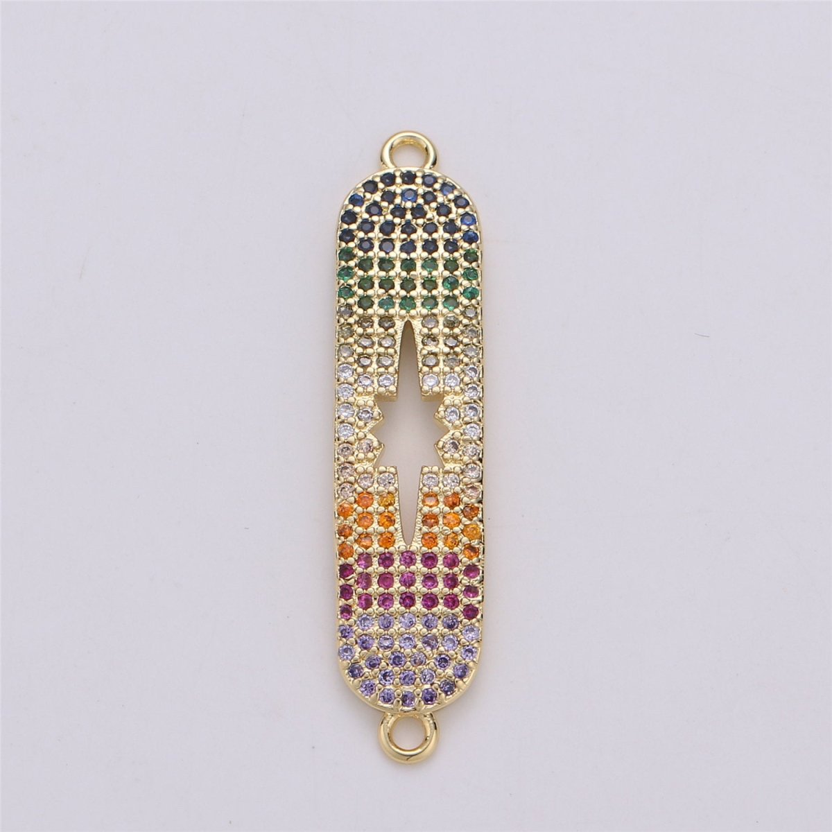 14k Gold plated CZ Micro Pave Oval Two Hole Bracelet Connector, Colorful Cubic Charm Connector Link adjustable bracelet component Star charm F-351 - DLUXCA