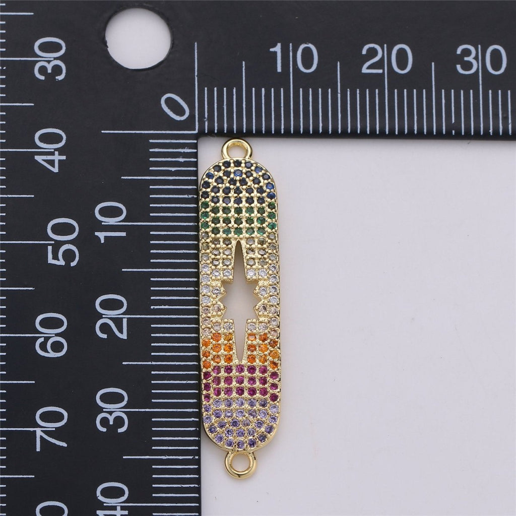 14k Gold plated CZ Micro Pave Oval Two Hole Bracelet Connector, Colorful Cubic Charm Connector Link adjustable bracelet component Star charm F-351 - DLUXCA