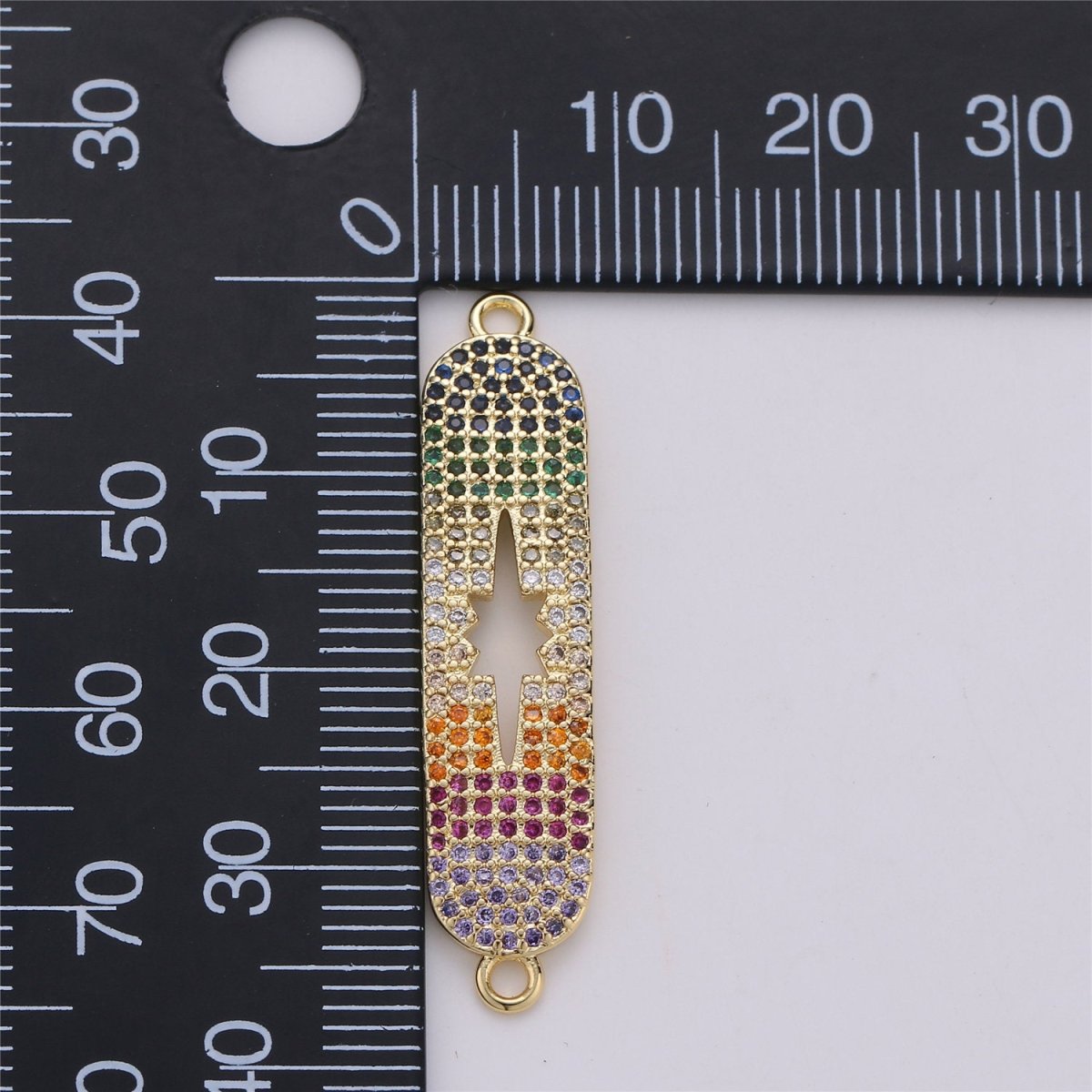 14k Gold plated CZ Micro Pave Oval Two Hole Bracelet Connector, Colorful Cubic Charm Connector Link adjustable bracelet component Star charm F-351 - DLUXCA
