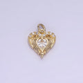 14K Gold plated CZ Micro Paved Angel Wings Heart Charm in Gold & Silver | W536