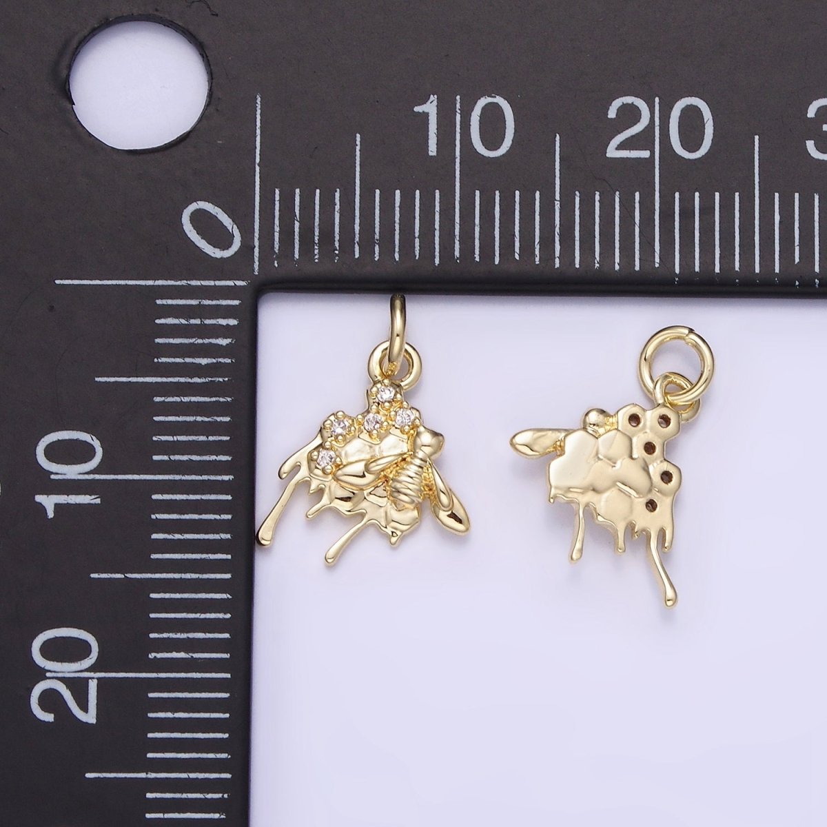 14K Gold plated CZ Micro Paved Molten Honey Comb Bumble Bee Charm | AG749 - DLUXCA