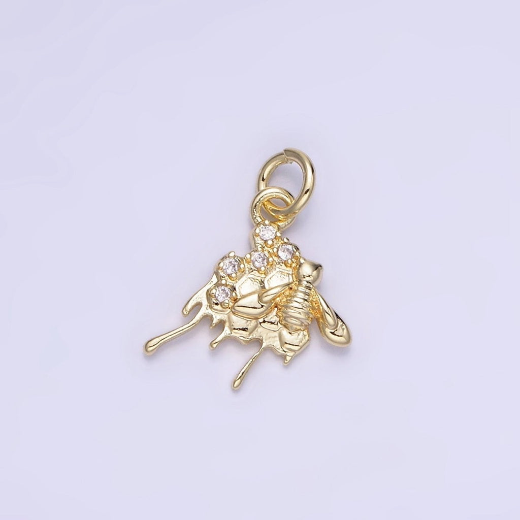 14K Gold plated CZ Micro Paved Molten Honey Comb Bumble Bee Charm | AG749 - DLUXCA