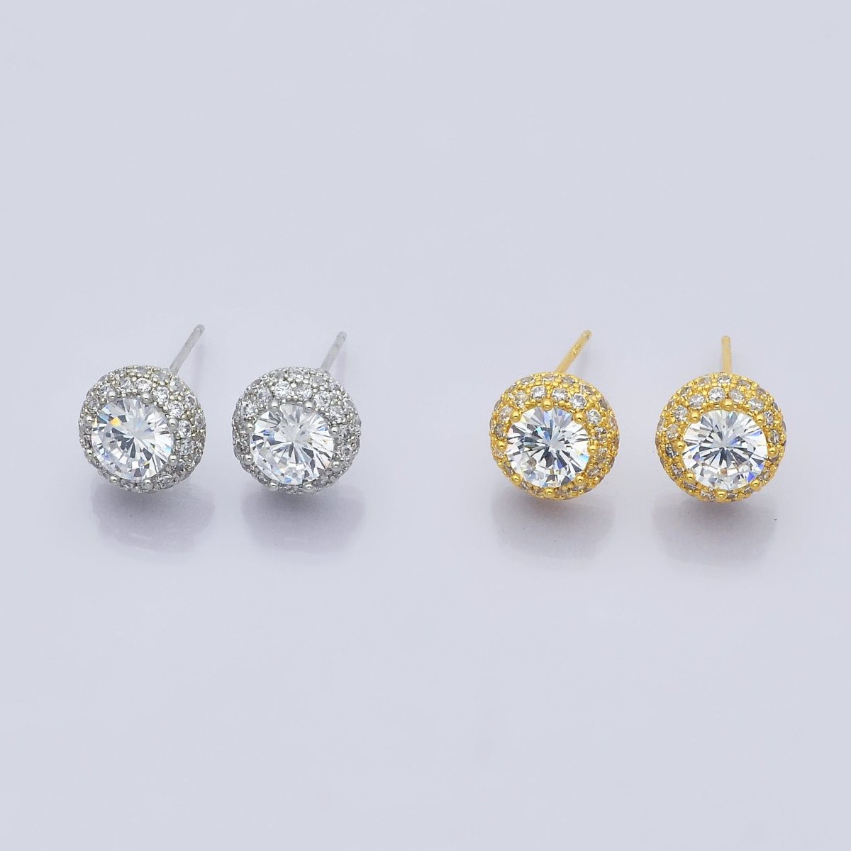 14K Gold plated CZ Micro Paved Round Bezel Stud Earrings in Gold & Silver | V312 - DLUXCA
