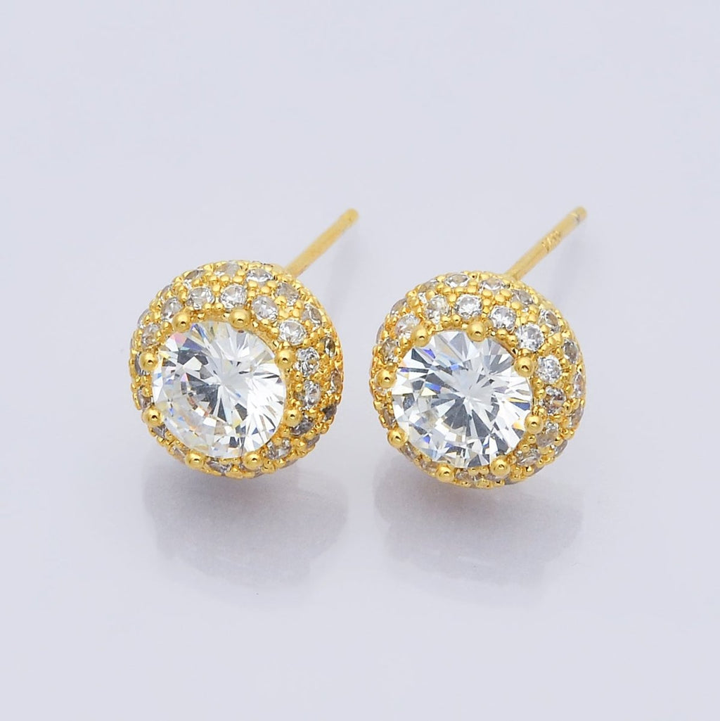 14K Gold plated CZ Micro Paved Round Bezel Stud Earrings in Gold & Silver | V312 - DLUXCA