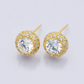 14K Gold plated CZ Micro Paved Round Bezel Stud Earrings in Gold & Silver | V312 - DLUXCA