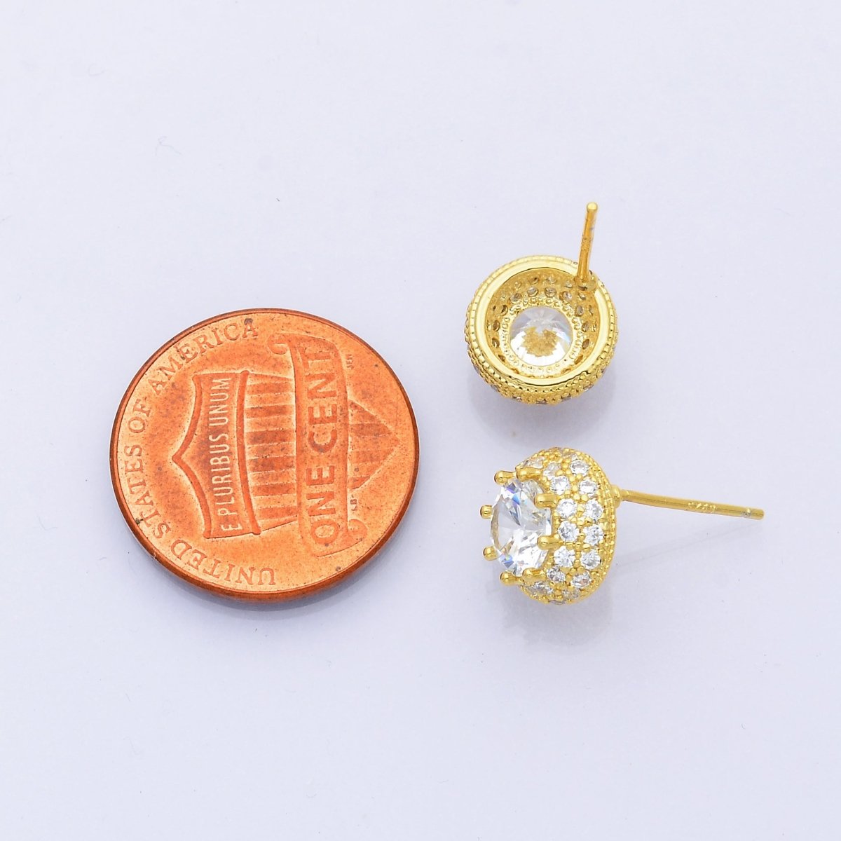 14K Gold plated CZ Micro Paved Round Bezel Stud Earrings in Gold & Silver | V312 - DLUXCA