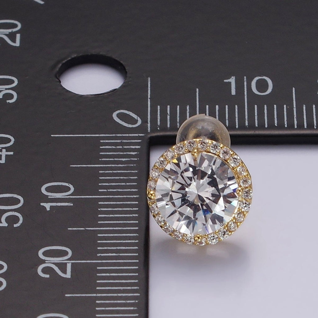 14K Gold plated CZ Micro Paved Round Bezel Stud Earrings in Gold & Silver | V312
