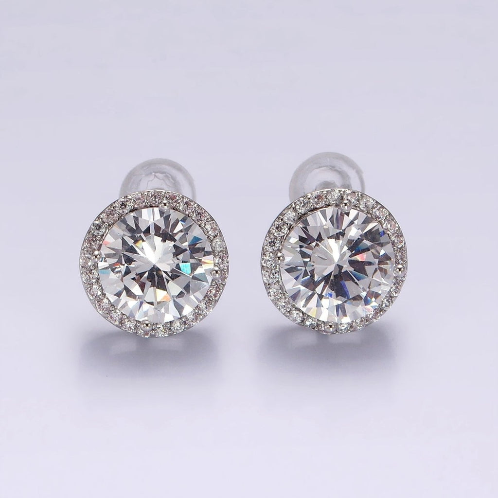14K Gold plated CZ Micro Paved Round Bezel Stud Earrings in Gold & Silver | V312